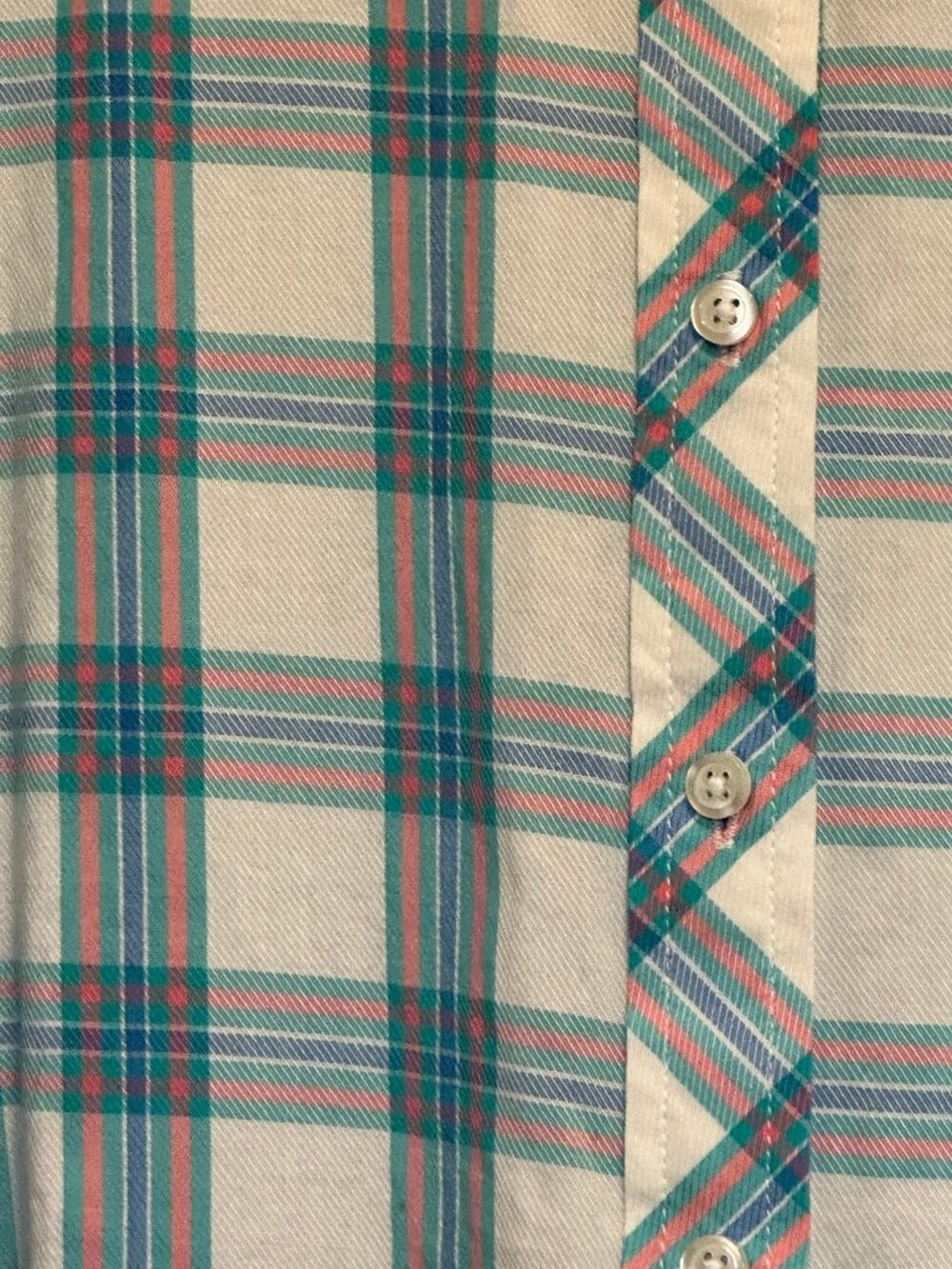 Talbots plaid longsleeve button down, turq, coral, dark green, white base, W Med - Picture 6 of 7